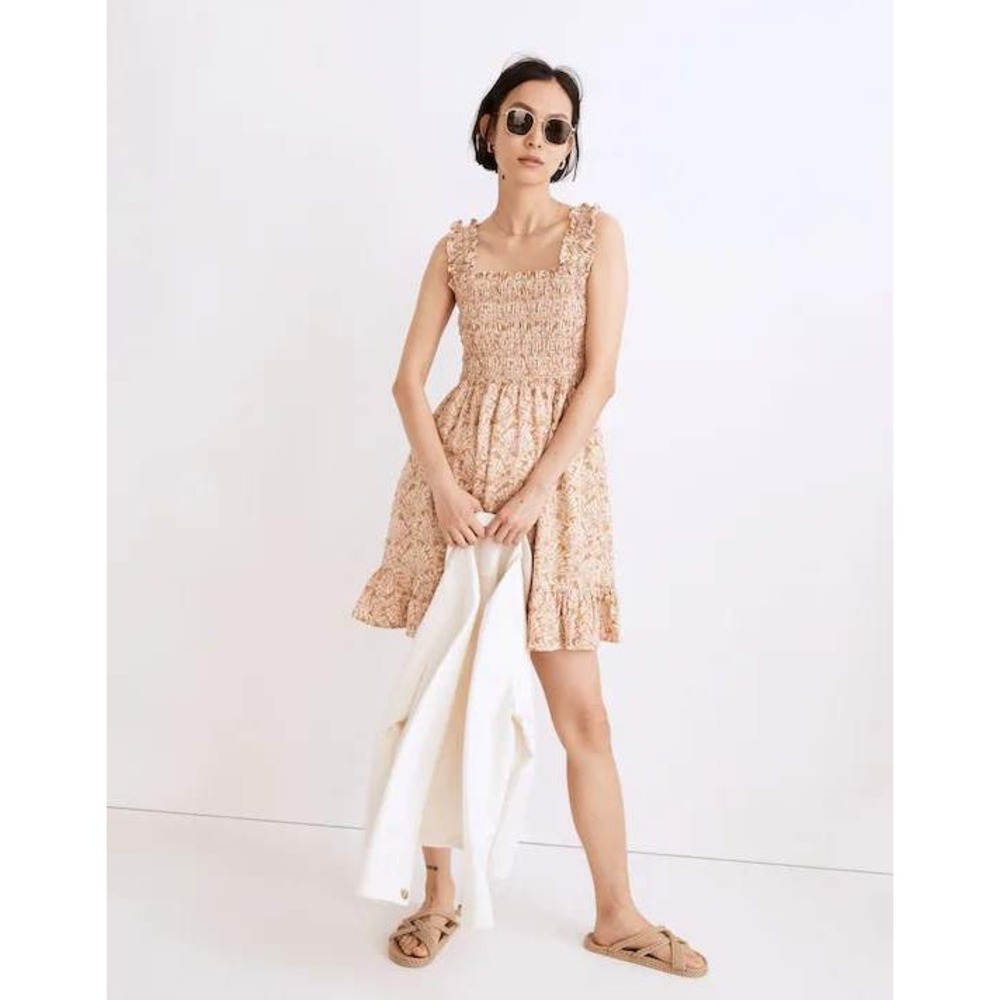 Madewell NWT Lucie Smocked Tank Mini Dress Painted Seashells Linen NF886 Medium